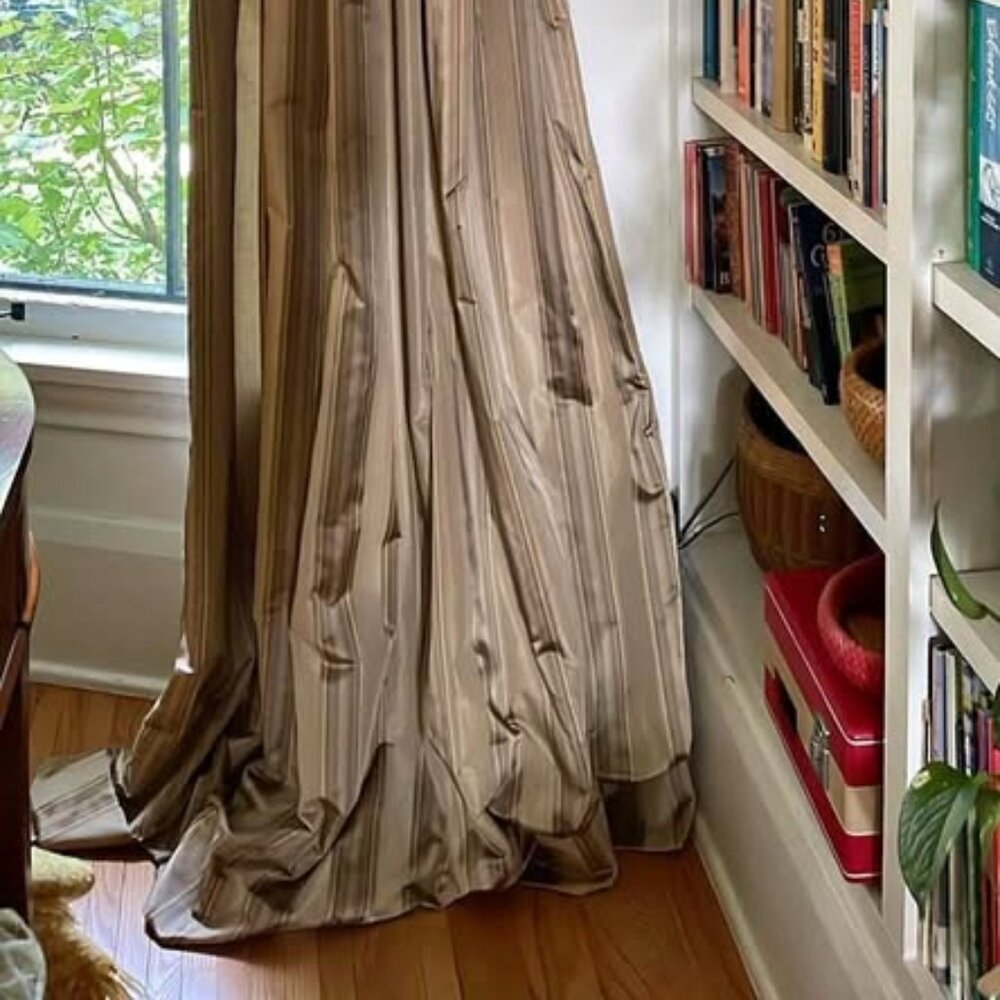 Calico Home Lined 32W x 92L Striped Pleated Silk Drapes. Set of 2